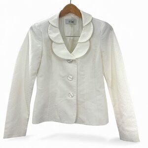 Le Suit Textured Scallop Collar Blazer White Size 4